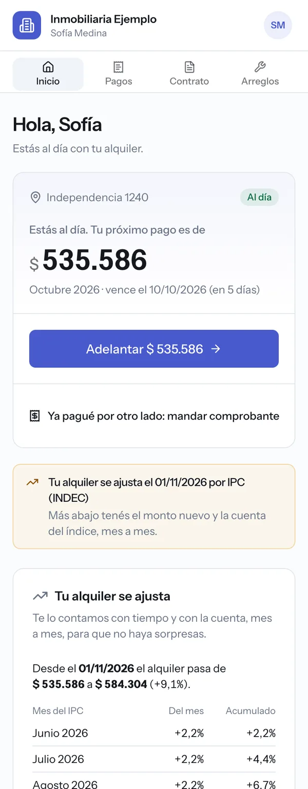 Portal del inquilino: está al día, el próximo pago y el aumento por IPC explicado mes por mes