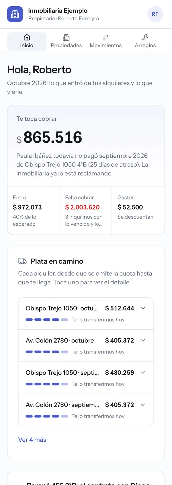 Portal del propietario: lo que le toca cobrar, el estado de cada alquiler y la renovación con tres números